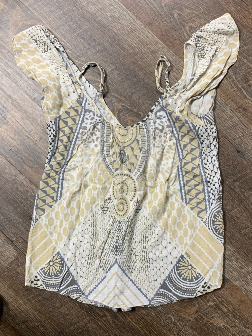 Hale Bob Cream and Gray Paisley Cold Shoulder Flowy Blouse Size XS